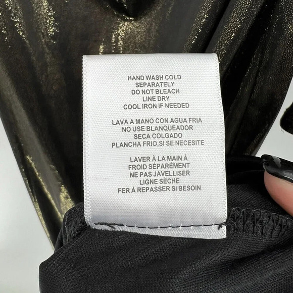 NSR Long Sleeve Metallic Midi Dress in Black Gold Bronze Cut Out Size Medium - Picture 10 of 10